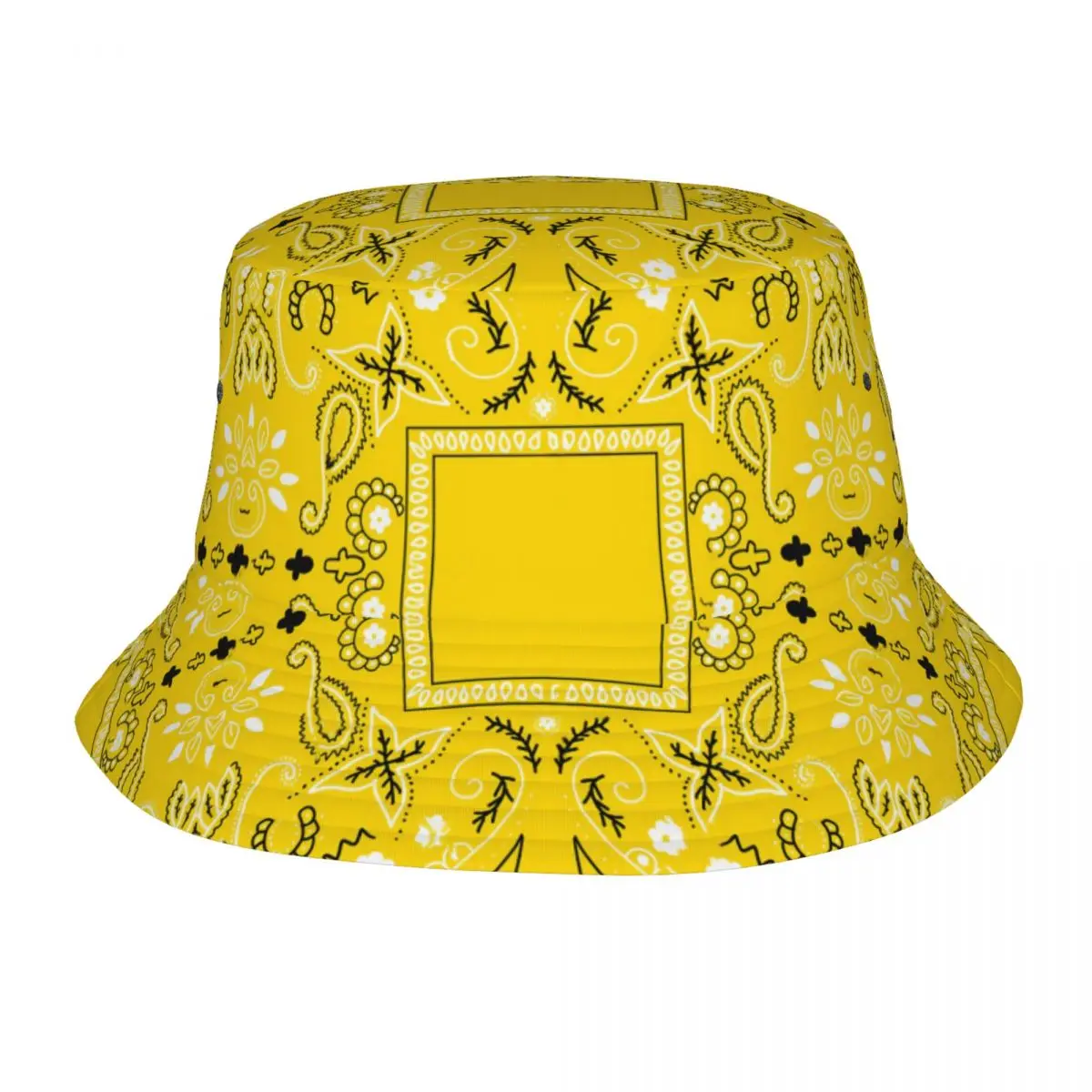 Paisley Bandana Bucket Hat Pattern Yellow Outdoor Fisherman Caps For Couple Fashion Hunting Visor Hats Portable Custom DIY Cap