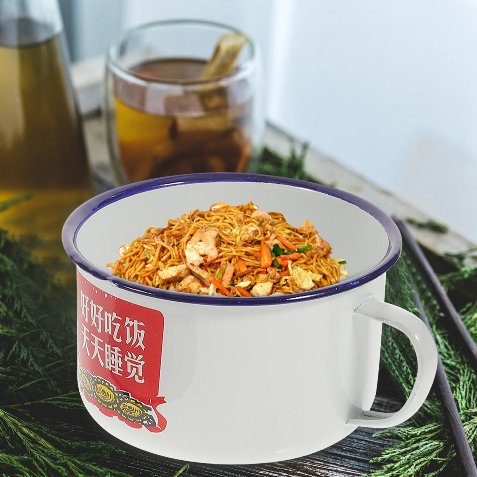 

1 Set Enamel Bowl Large Capacity Covered Retro Style Soup Container Kitchenware For Home Restaurant Hotel Bowls Food Storage