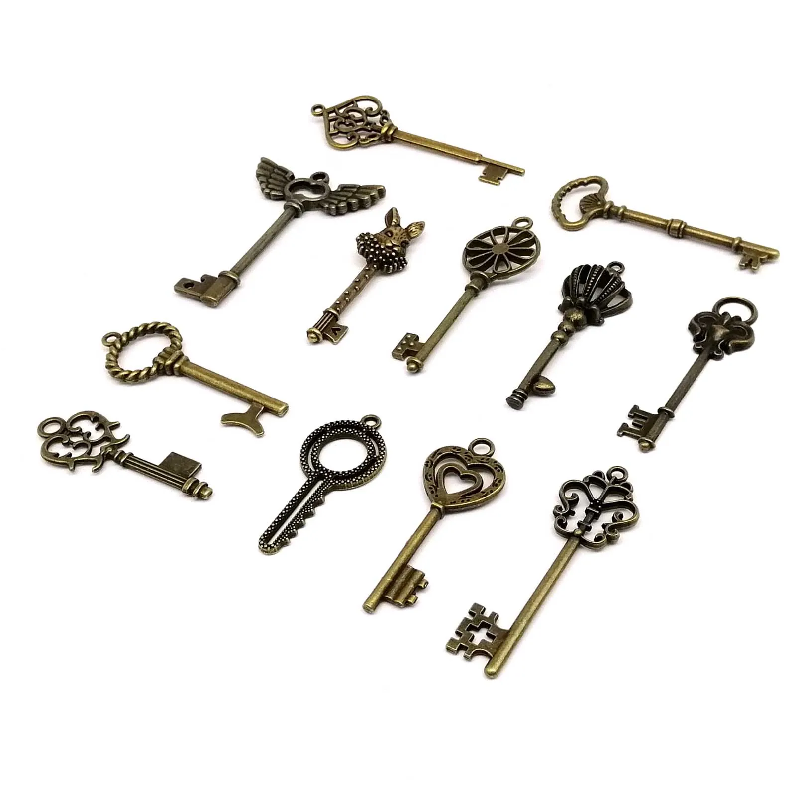 1 kit Include 12pcs Old Looking Retro Antique Brass Bronze Decorative Vintage Key for Steampunk Charms Pendant Jewelry Making C