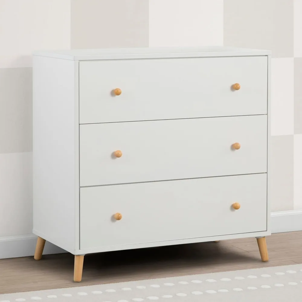 3 Drawer Dresser with Interlocking Drawers, Bianca White/Natural Suitable for Bedrooms and Children's Rooms