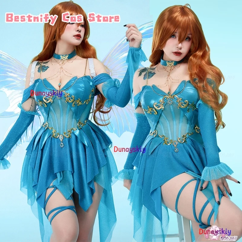 

Doujin Bloom Cosplay Derivative Sexy Lingerie Blue Dress Cosplay Costume Original Design For Women Sexy Bodysuit Halloween