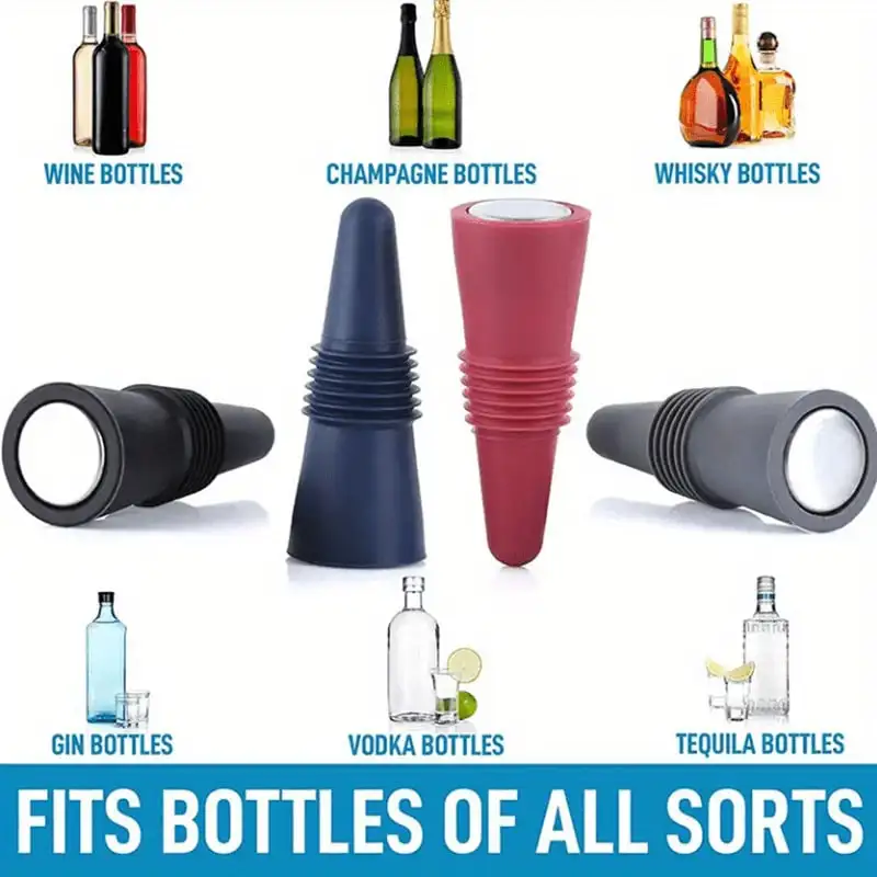 1pc Random Color Wine Stoppers Silicone Beverage Bottle Sealer Soft Tapered Wine Bottle Plug Leakproof Champagne Fresh Keeping Corks Kitchen Bar Tools