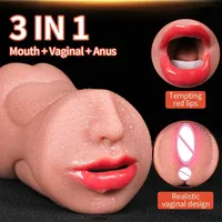 3 in 1 Artificial Vagina Male Masturbator Cup Realistic Vaginal Real Oral Vagina Anal Silicone Ass Sex Toys for Men Masturbation