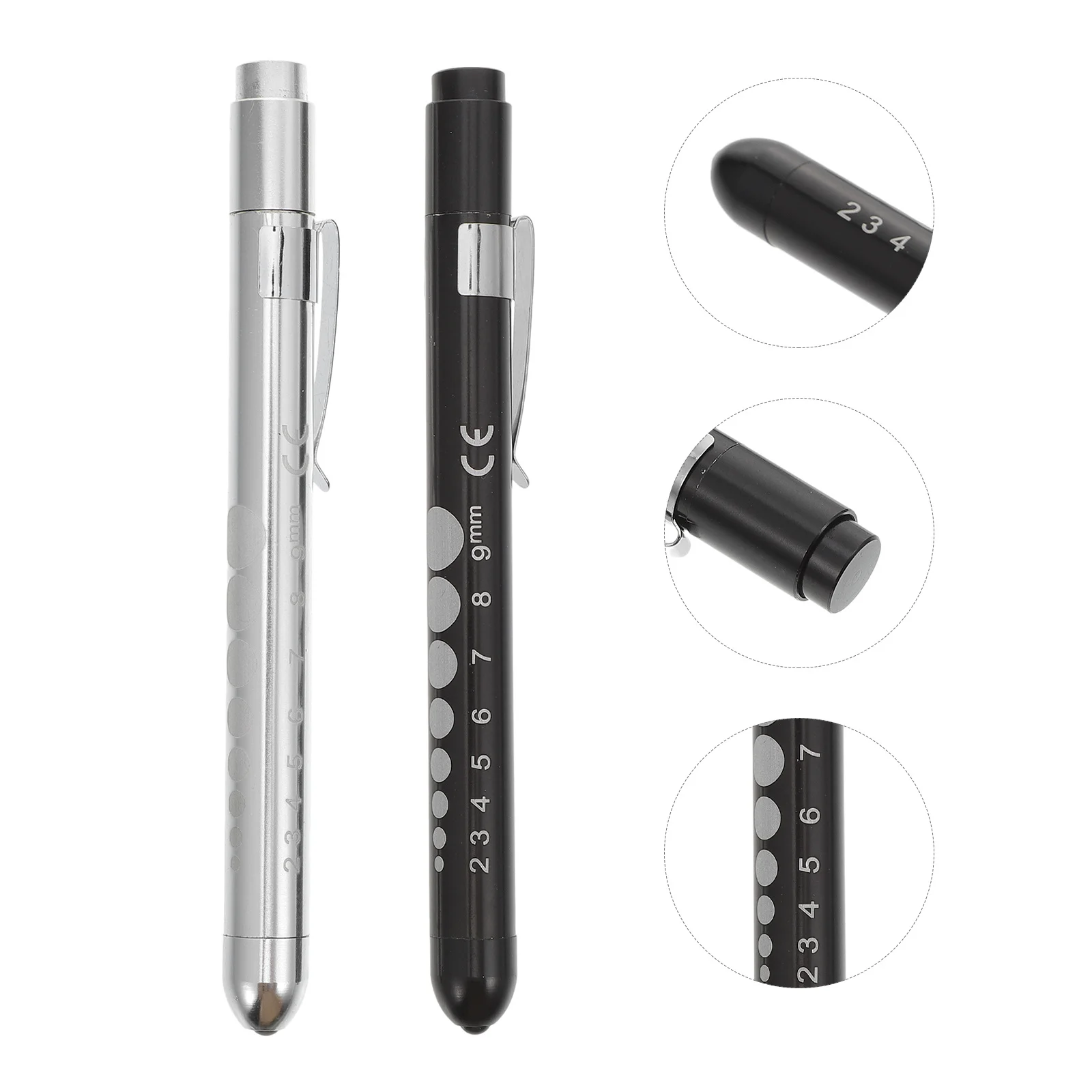 Escala de regla corporal de aluminio duradera pequeña médica Led, 2 uds., para inspección de médico y enfermera, uso negro y plateado