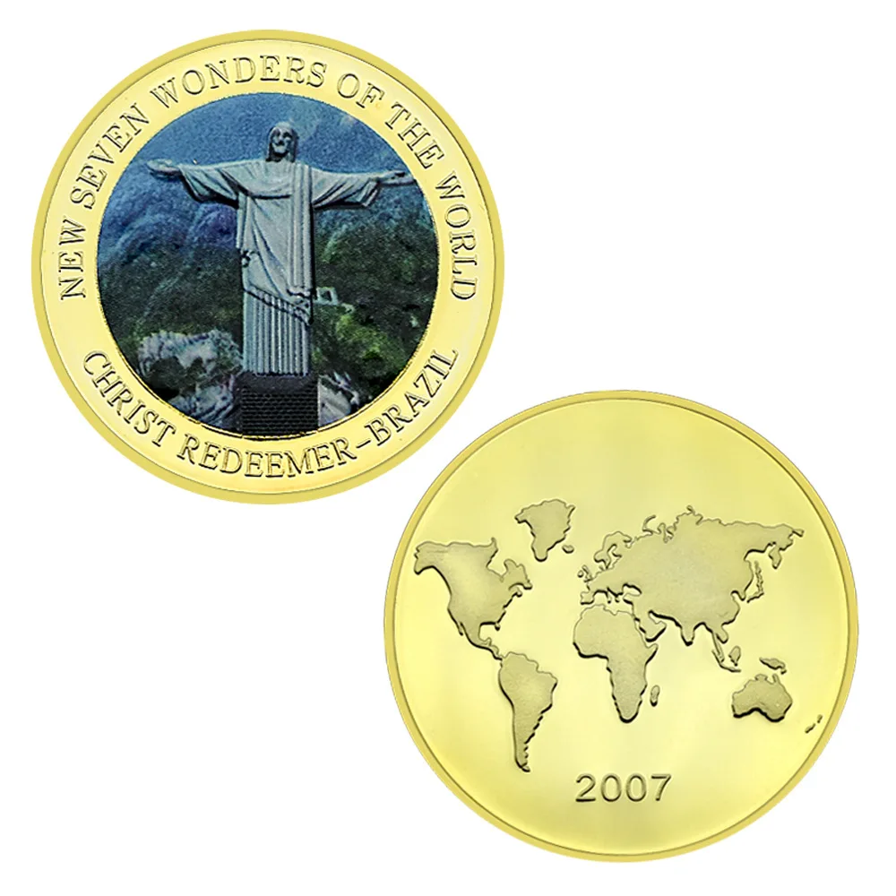 Gold Plated Seven Wonders of The World Collectible Coin Great Buildings Souvenir Coins Home Decoration