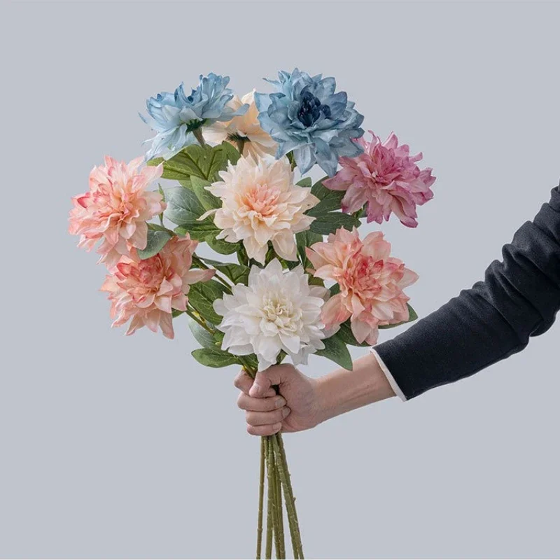 10Pcs Artificial Dahlia Silk Flowers for Home Room Decor Fake Dahlia Bridal Bouquet Wedding Decor Party Table Floral Arrangement