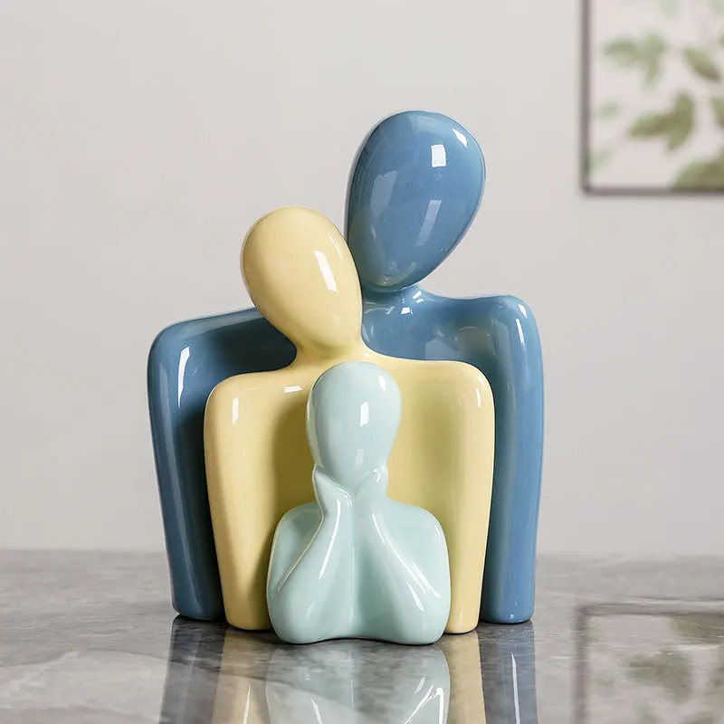 Modern Abstract Porcelain Family Figurine Ceramic Parents Miniature Kids Ornament Wedding Anniversary Decor Birthday Gift Craft