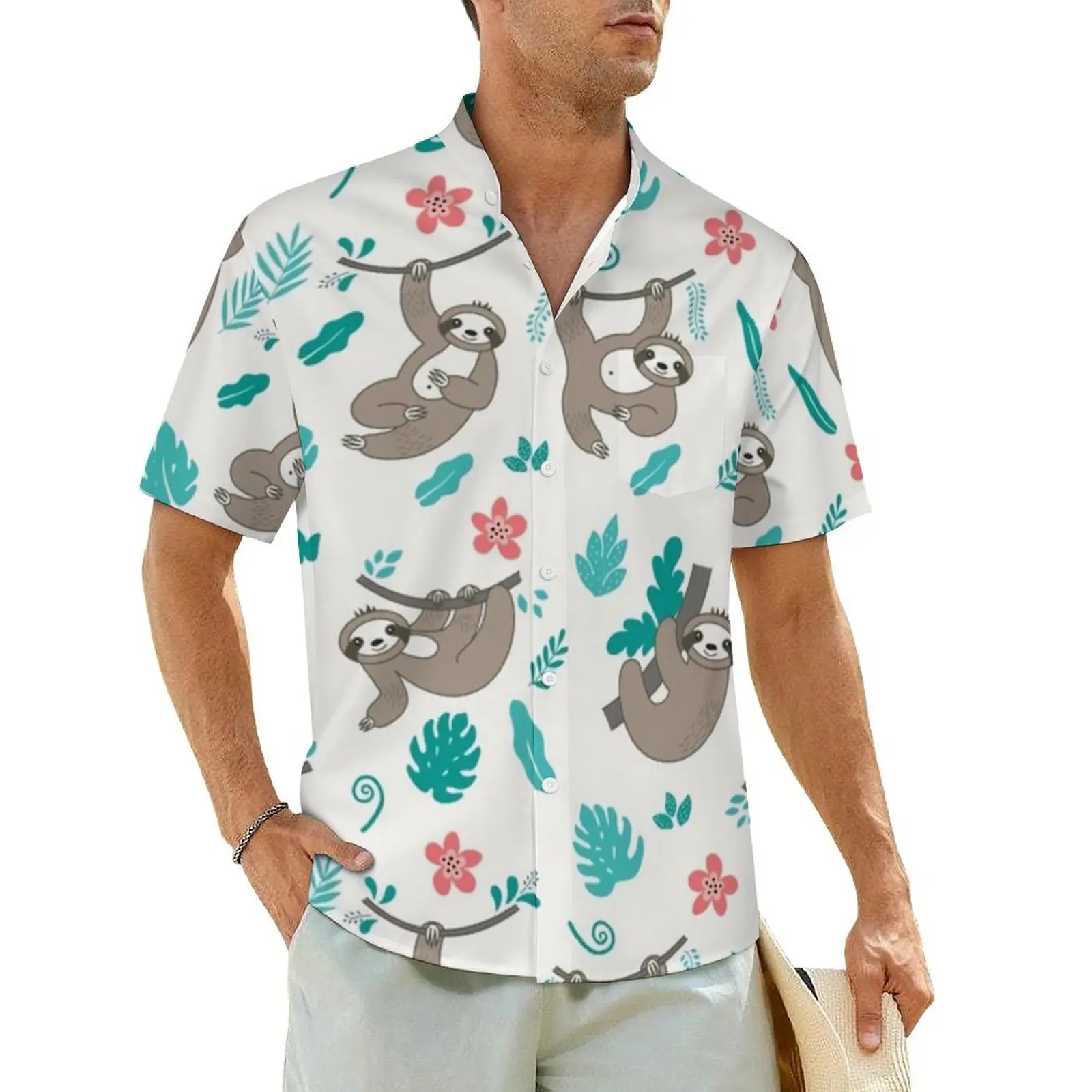 

Cartoon Sloths Print Casual Shirt Lazy Sloth Trendy Hawaiian Shirts Mens Short Sleeves Beach Korean Fashion Oversize Blouses