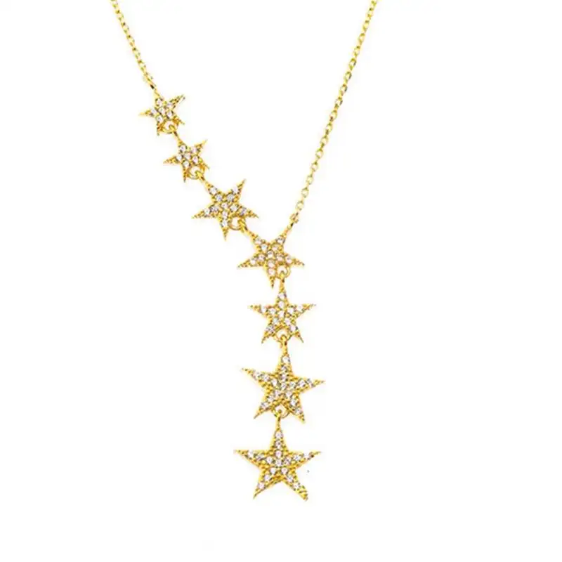 Huitan Halskette mit Stern-Anhänger für Damen, ästhetische Accessoires für Party, Jahrestag, süß, eingelegt, glänzend, CZ, ausgefallener, vielseitiger Schmuck