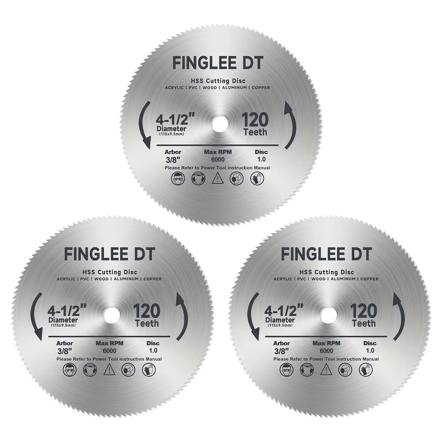 3pcs 4 1/2 Inch HSS Circular 120T Saw Blade  with 3/8
