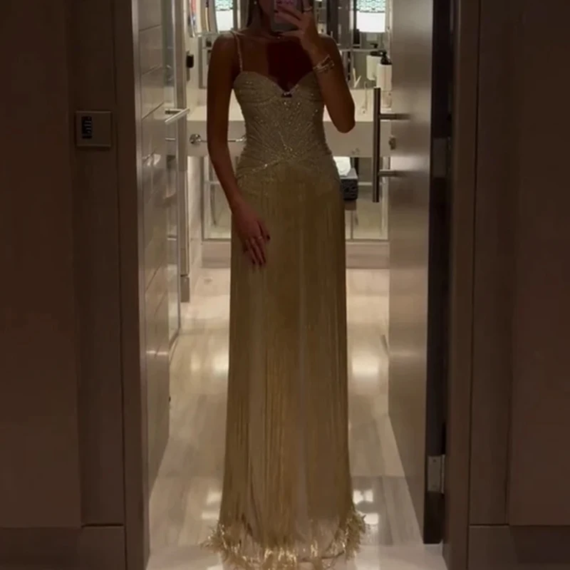 Robe élégante à bretelles dénudées pour femmes, tenue de Banquet, président, à la mode, avec franges à paillettes, Slim, pour Cocktail, nouvelle collection 2026