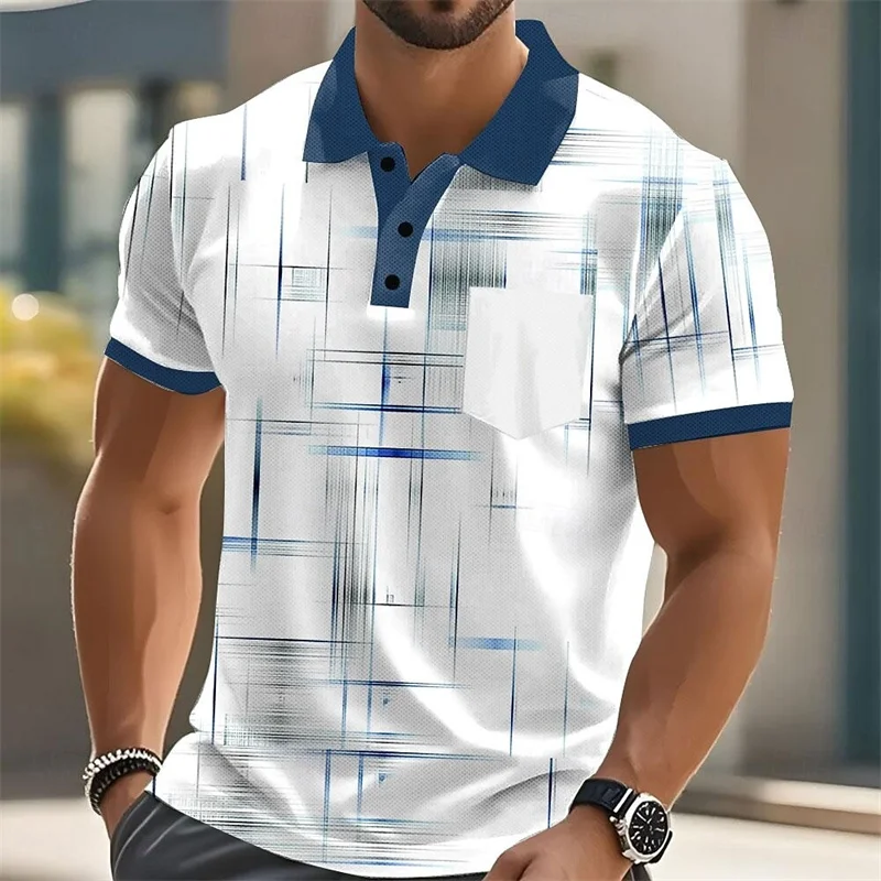 Geometric Patchwork Pattern Men's Polo Shirt Color Texture 3D Printing Summer Street Short Sleeved Lapel Top