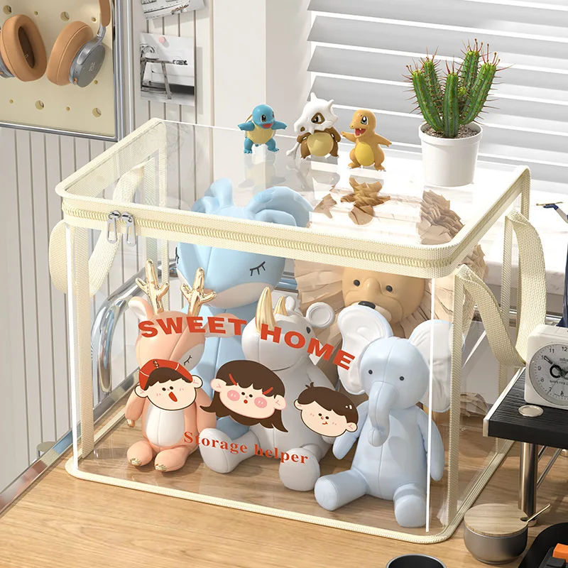 Waterproof Material Cartoon Transparent PVC Storage Box with Dust Cover - Large Capacity Folding Design for Toys and Clothes - view 4