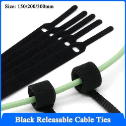 Black Releasable Cable Ties Wire Organizer 150 200 300mm Nylon Hook Loop Straps Wrap Zip Bundle Bandage Tie Plastics Fastening