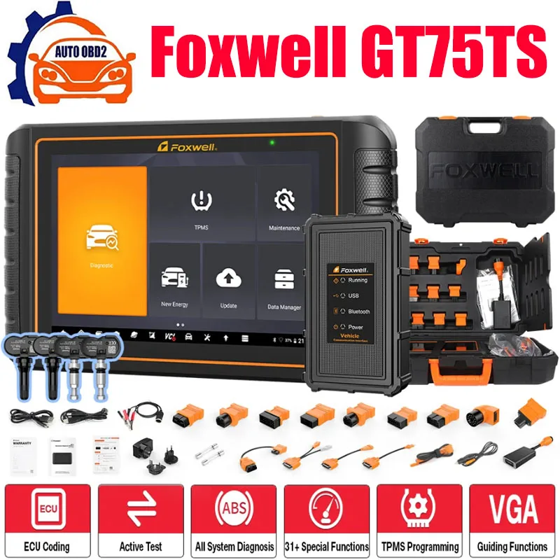 

Foxwell GT75TS OBD2 Diagnostic Tools Bi-Directional Scan Diagnostic Tools ECU Coding TPMS Relearn/Activate/Program OBD2 Scanner