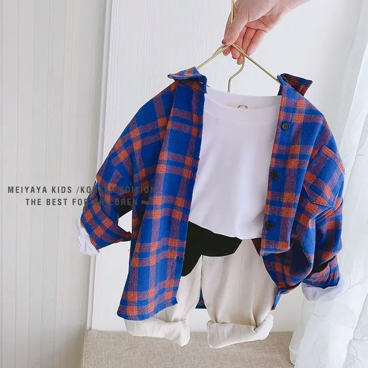 Spring Toddler Boys Shirts Kids Long Sleeve Plaid Casual Shirts Fashion Girls Fall Clothes Children Quality Cotton Tops