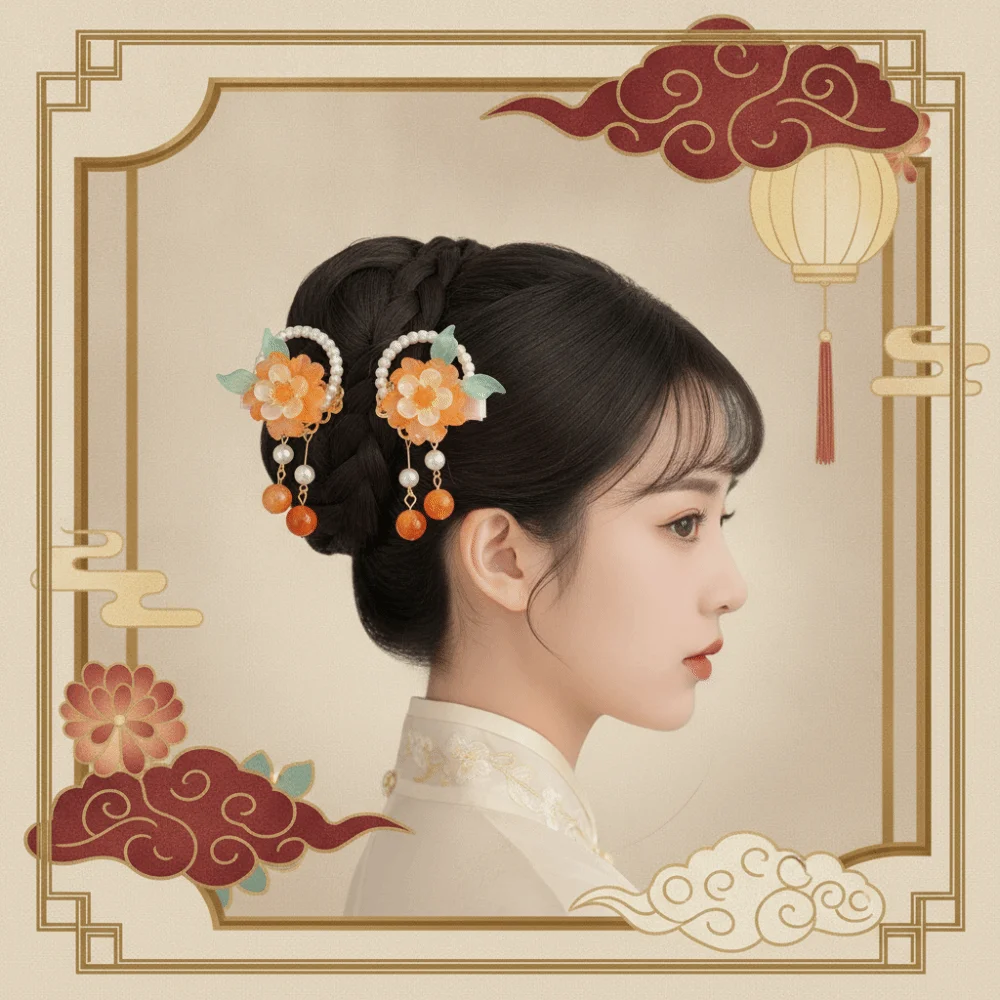 Chinese Jewelry Vintage Hanfu Headwear Cute Floral Tassel Hair Clips Handmade Fringe Flower Hairpins Festival