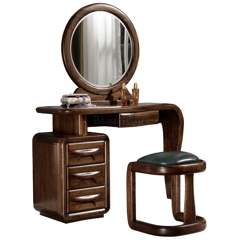 

Ye Tan Black Walnut Wooden Dressing Table Solid Wood Simple Modern Bedroom Furniture