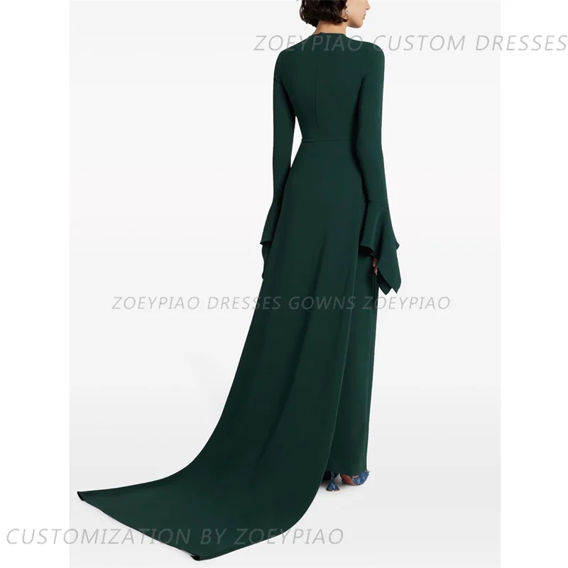 Vestidos de noite de cetim verde escuro, manga cheia, gola alta, comprimento do chão, vestido de baile, vestidos longos, 2021