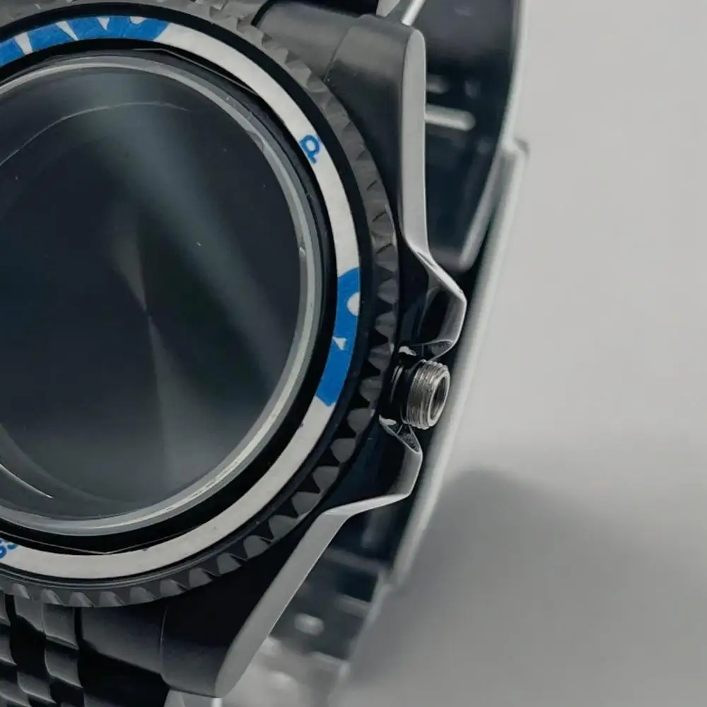 علبة زجاجية كريستالية من الياقوت الأسود 40 ملم مع 120 نقرة لساعة رجالية FIT NH ميكانيكية أوتوماتيكية 34 NH35 NH36