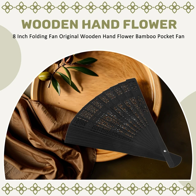 8 Inch Chinese Japanese Folding Fan Original Wooden Hand Flower Bamboo Pocket Fan For Home Decor Party Decoration