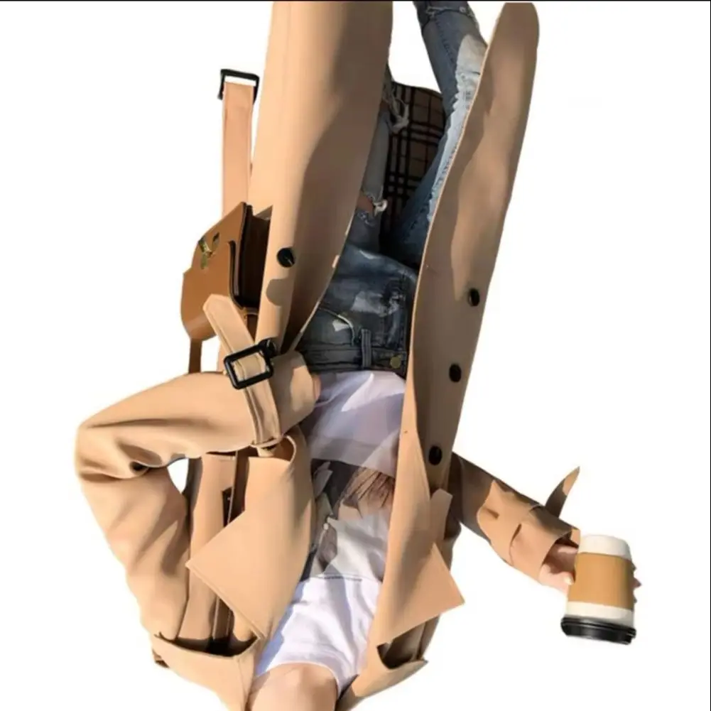 

2025 женский плащ, двубортный классический пальто с лацканами, ветрозащитная куртка с длинным поясом, осенняя верхняя одежда, очаровательное женское пальто