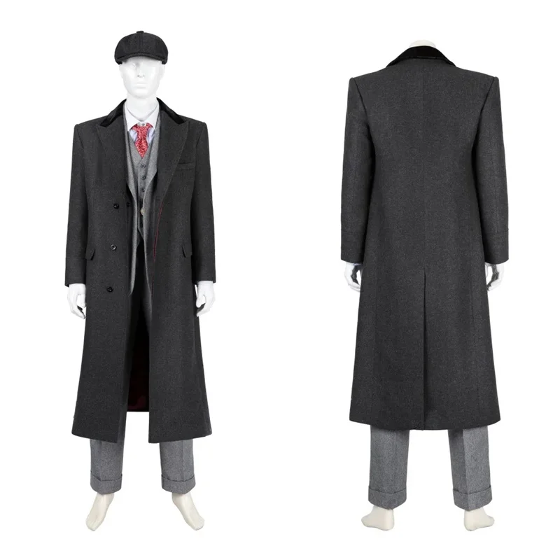 Tommy Shelby Cosplay Costume Men\'s Casual  Long Trench Coat Full Set  Halloween Carnival Party  Outfit