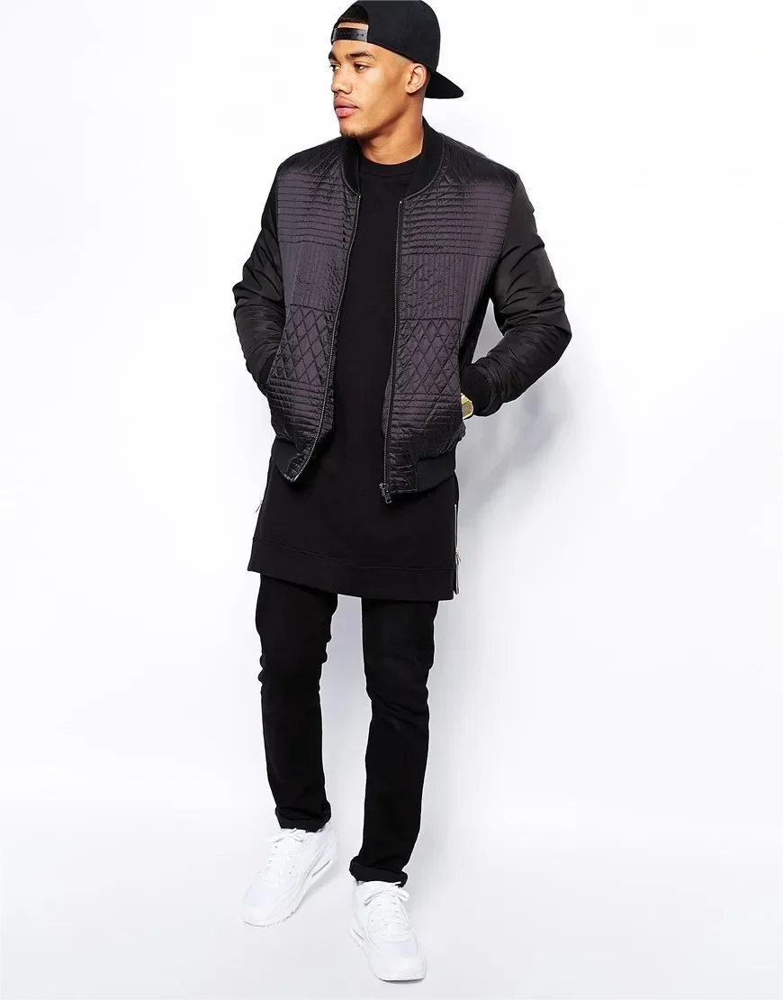 Mens Black Long Sleeve Men Sweatshirts  t shirts Hip hop Street Wear Fashion Sde Zipper Sweatshirt shirts