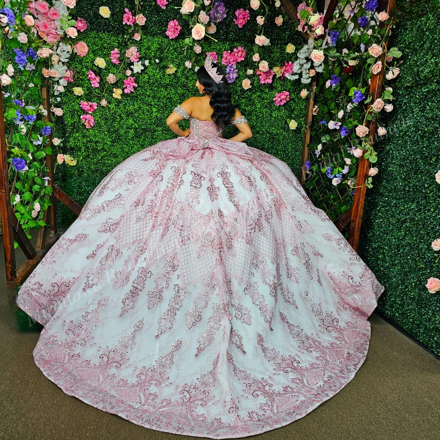 Robe Quinceanera rose avec nœud détachable, épaules dénudées, paillettes, robe de bal, Corset, robe de fête d'anniversaire, personnalisée, 15/16