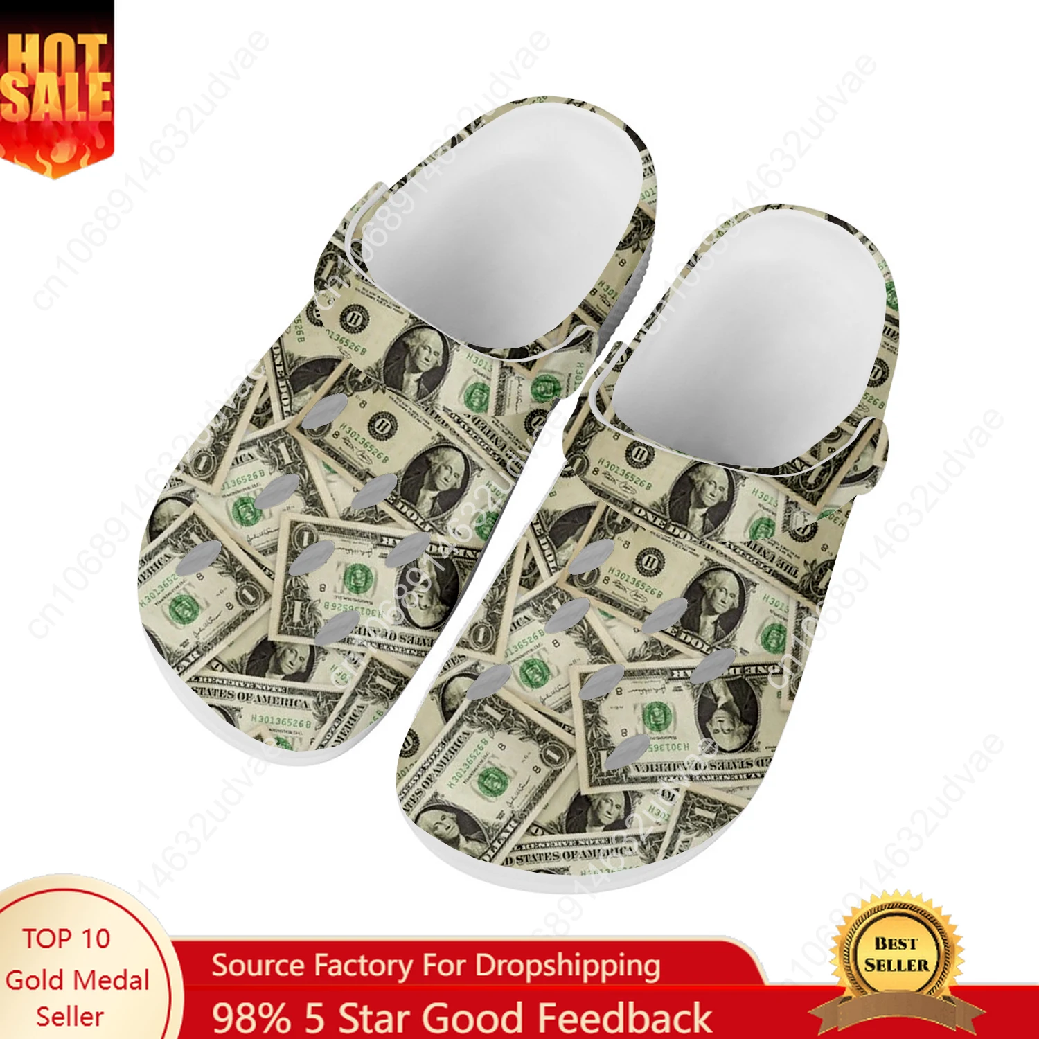 

Dollar Printed Water Shoes Mens Womens High Quality Fashion Home Garden Clogs Customizd Sandals Beach Breathable Hole Slippers