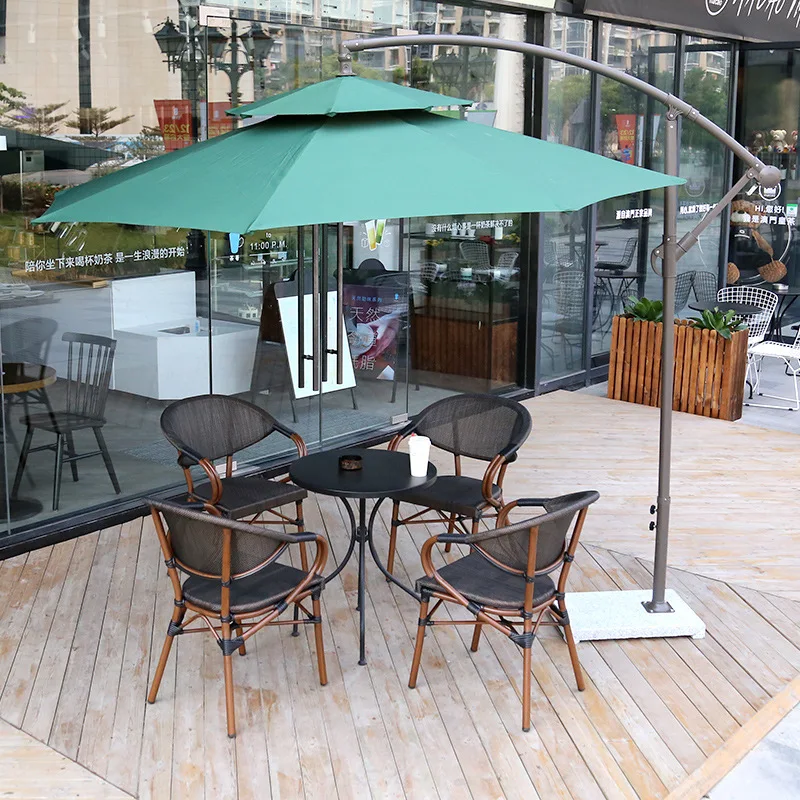 Outdoor tables and chairs rattan chairs three-piece balcony leisure parasol courtyard open-air chair combination outdoor tea sun