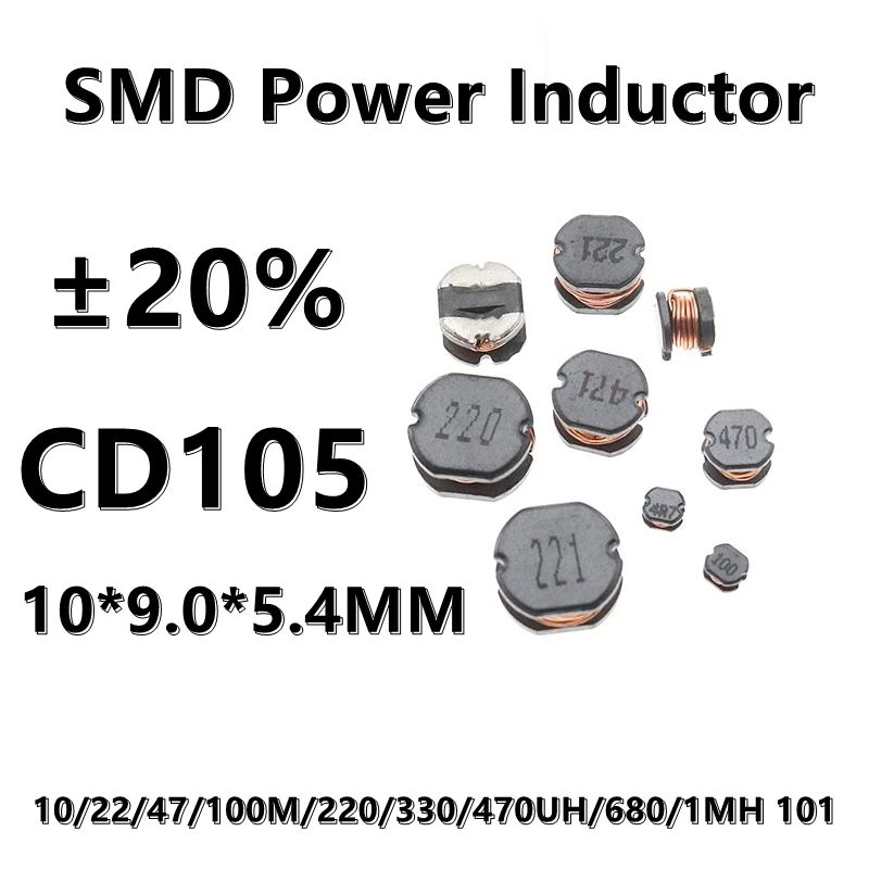 (10pcs) 330UH 330 331 CD105 SMD Wirewound Power Inductor 2.2/4.7/6.8/10/22/47/100M/150/220/330/470UH/1MH ±20% 10*9.0*5.4MM