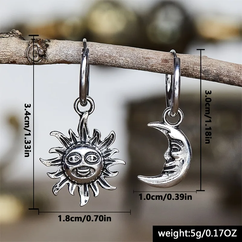 2024 Vintage Free People Face Sun Moon Pendant Hoop Earrings Women's Creative Design Asymmetric Earrings Party Retro Jewelry