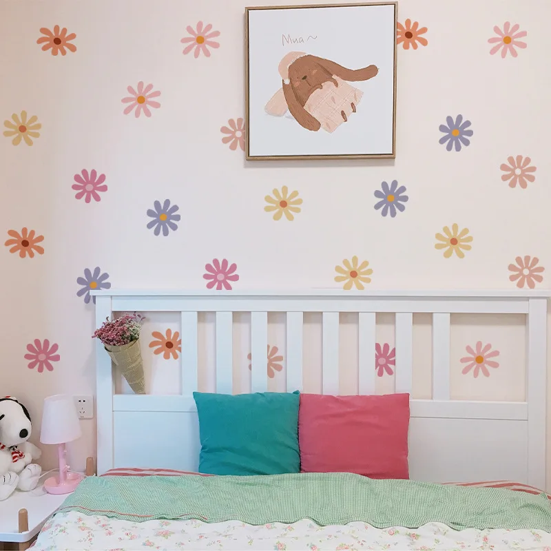 YouRfocus Calcomanías De Pared De Margaritas, Calcomanías De Flores Bohemias Para Habitaciones De Niñas, Salas De Juegos, Guarderías, Impresión De Doble Capa Para Alta Cobertura, Removibles Para