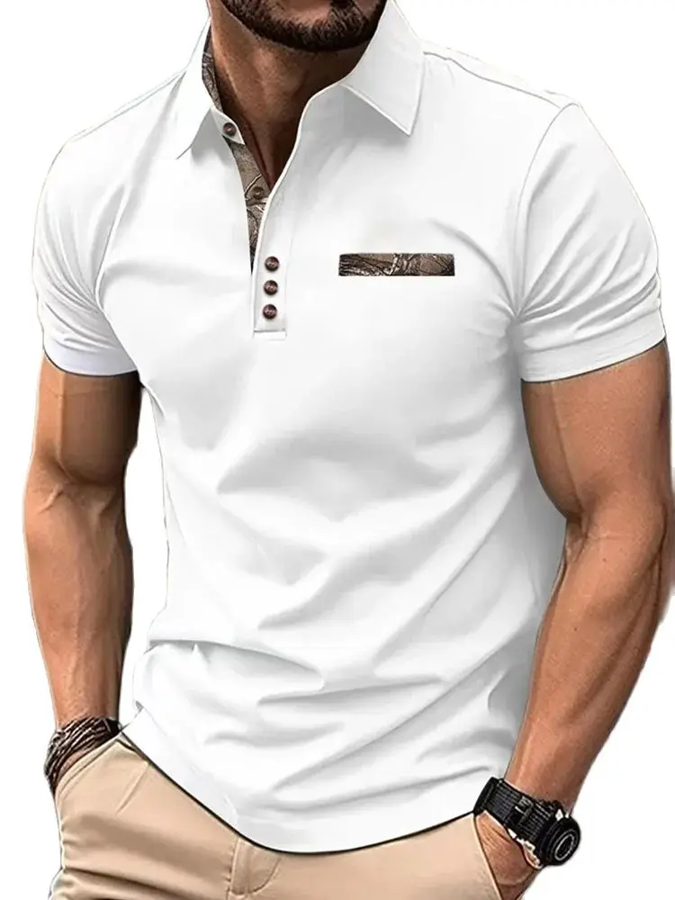 Summer Men's Short Sleeve Button Collar T-shirt Breathable Mesh Fabric Elastic Fit Casual Style Suitable for Outdoor Use