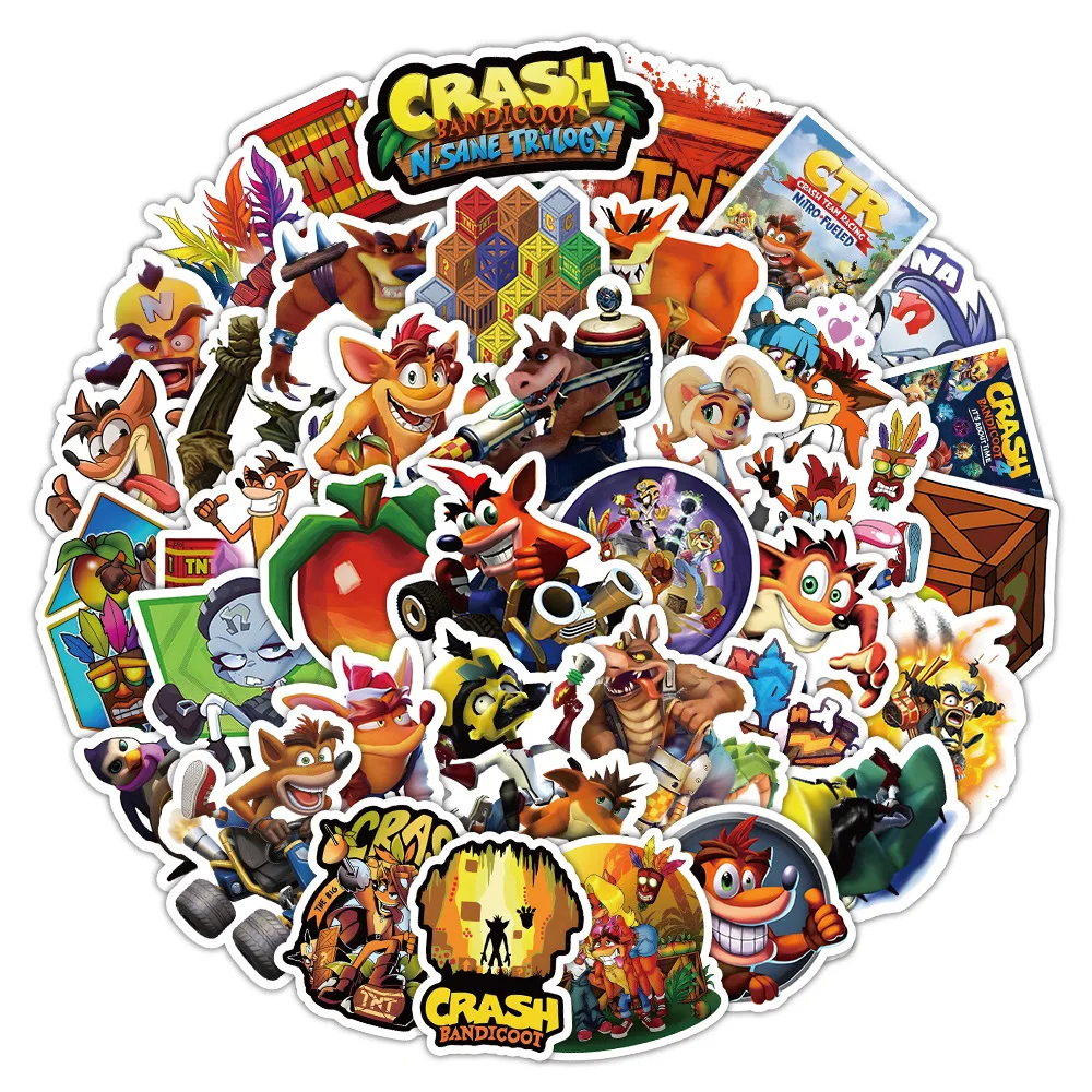 10/30/62PCS Crash Bandicoot Cartoon Stickers divertente gioco Sticker Graffiti decalcomanie fai da te Laptop Phone chitarra Car Bike Skateboard Toy