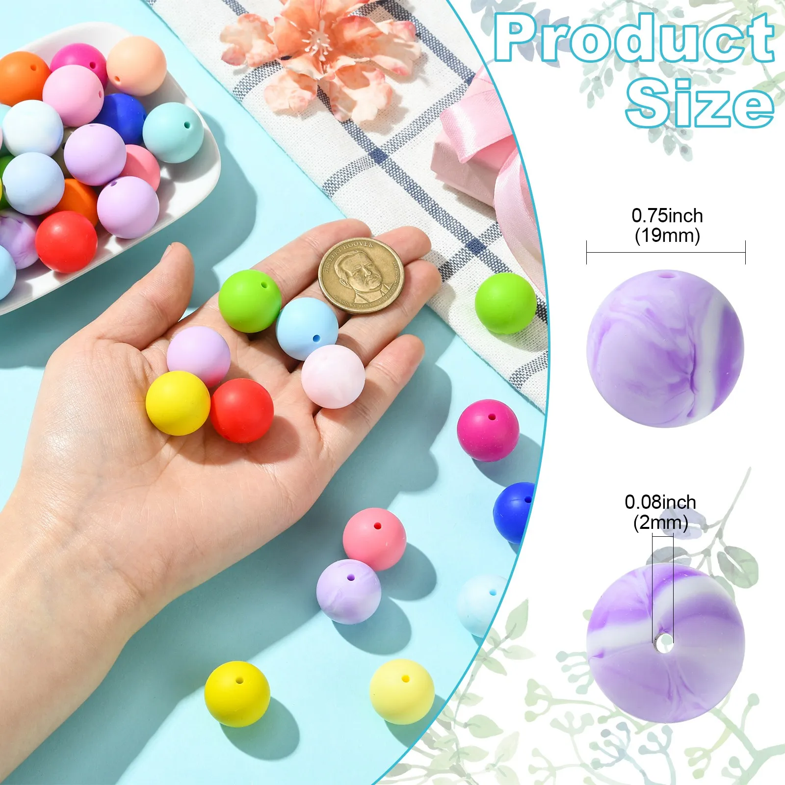 PandaHall 50 Stück 20mm Runde Silikonperlen Bunte Gummi-Rundperlen für Halsketten Armbänder Schlüsselbänder Schmuckherstellung – Detail 2
