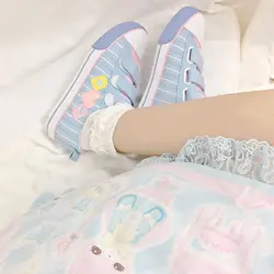 Japanese Sweet Lolita Canvas Shoes Dream Pink Blue Girl Student Street Tea Party Sports Shoes with Velvet Kawaii Cute