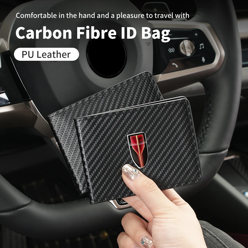 Carbon Fibre ID Bag Leather Car Logo Bank Card Holder For Hongqi H9 HS5 H5 H7 E-HS9 E115 HS7 LS7 2021 2022 2023