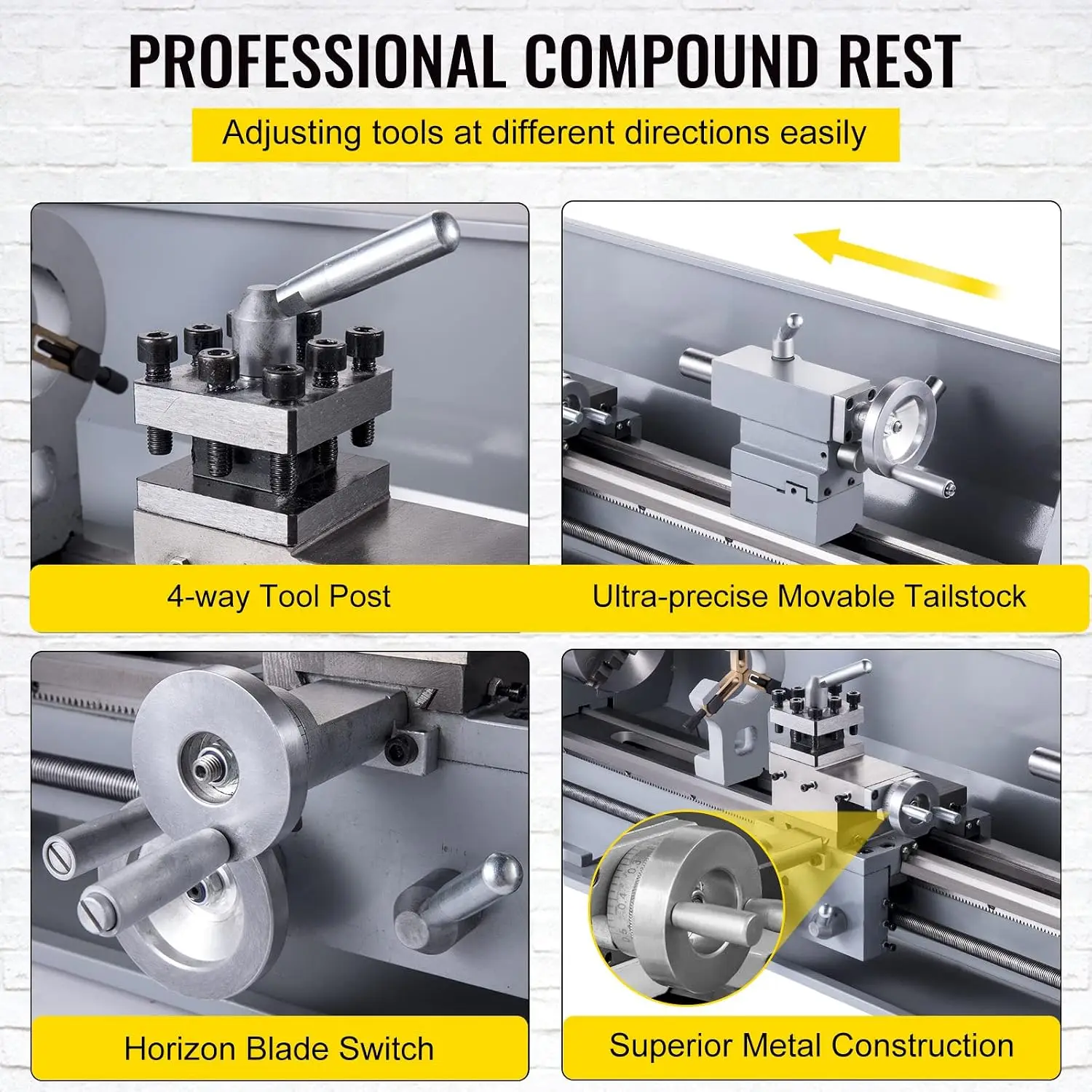 Metal Lathe, 210x720 Mini Lathe Machine, 2500 RPM Variable Speed Change, 750W Precision Mini Lathe, Metal Working Lathe with Bru