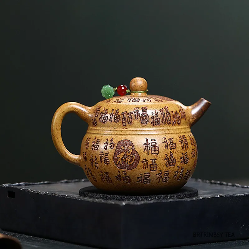 ييشينغ اليدوية الأرجواني الطين إبريق الشاي التقليد منحوتة باليد براد شاي الجمال الشاي Infuser غلاية المنزلية الصينية Zisha طقم شاي 260 مللي