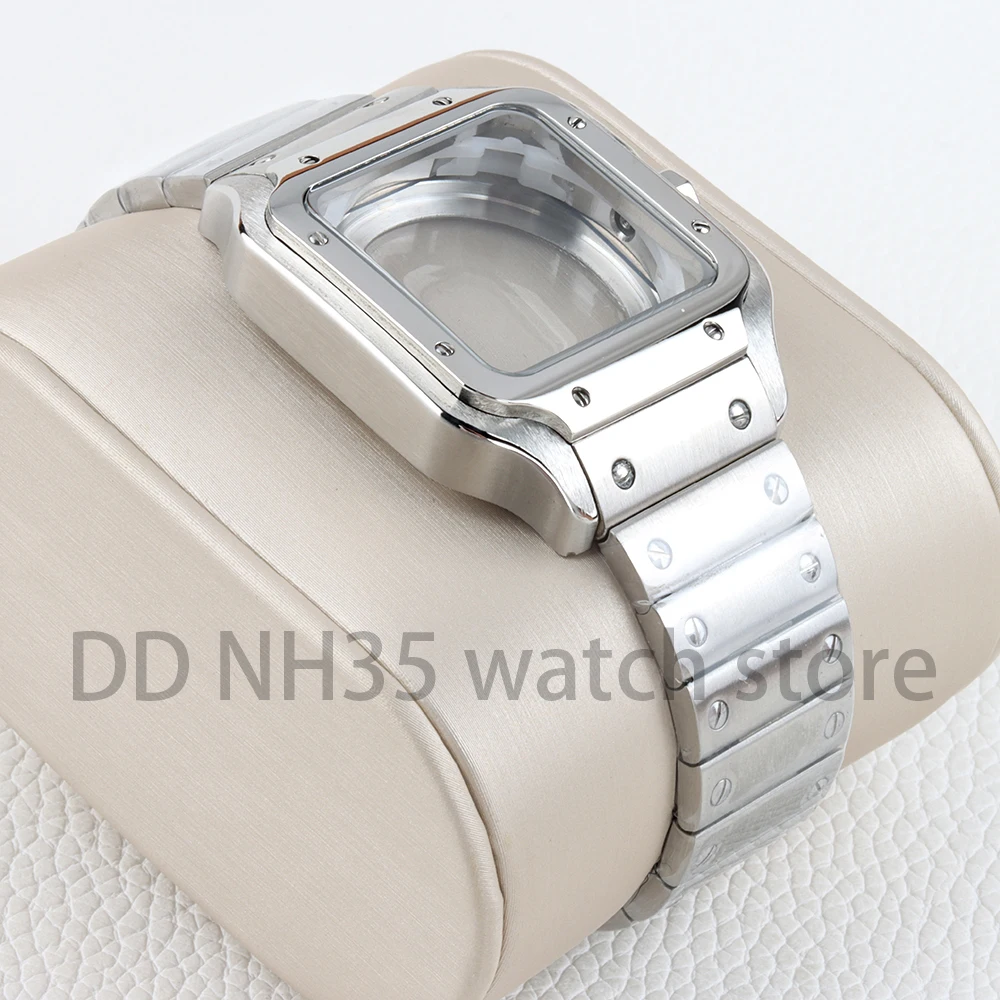 38mm NH35 Watch Case Silver/Gold 316L Stainless Steel Bracelet for Santos NH35 NH36 NH38 Movement 27mm Dial Waterproof Case