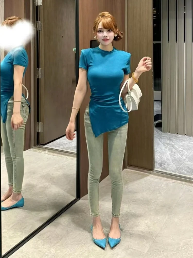 

Faionable High Waist Slim Fit Denim Jeans Women's Waed Skinny Pencil Nine Point Pants Butt Lifting Cotton Stretch Denim