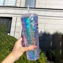 New 710ml Diamond Spark Fireworks Cup Summer Cold Water Cup Double Layered Plastic Durian Fish Scale Logo Coffee Cup Gift Toy