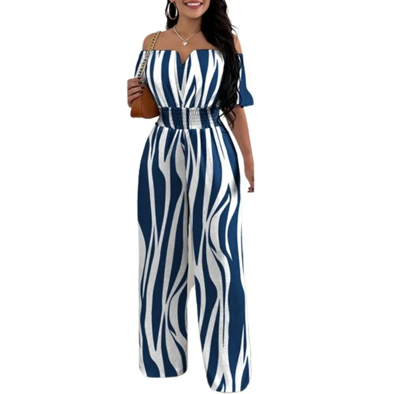 Новый летний женский сексуальный однотонный комбинезон на одно плечо с коротким рукавом, тонкий свободный прямой женский длинный комбинезон с эластичной резинкой на талии