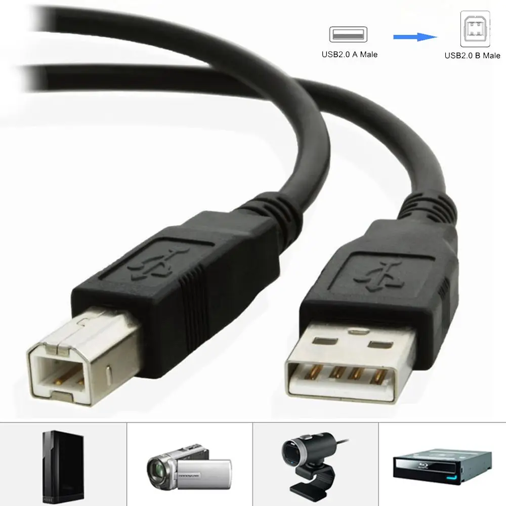 1.5m 3m 5m Scanner Lead Line Data Sync USB 2.0 Cable Type A Male To B Male 3d Label Printer Data Cord For Dell HP Canon Epson