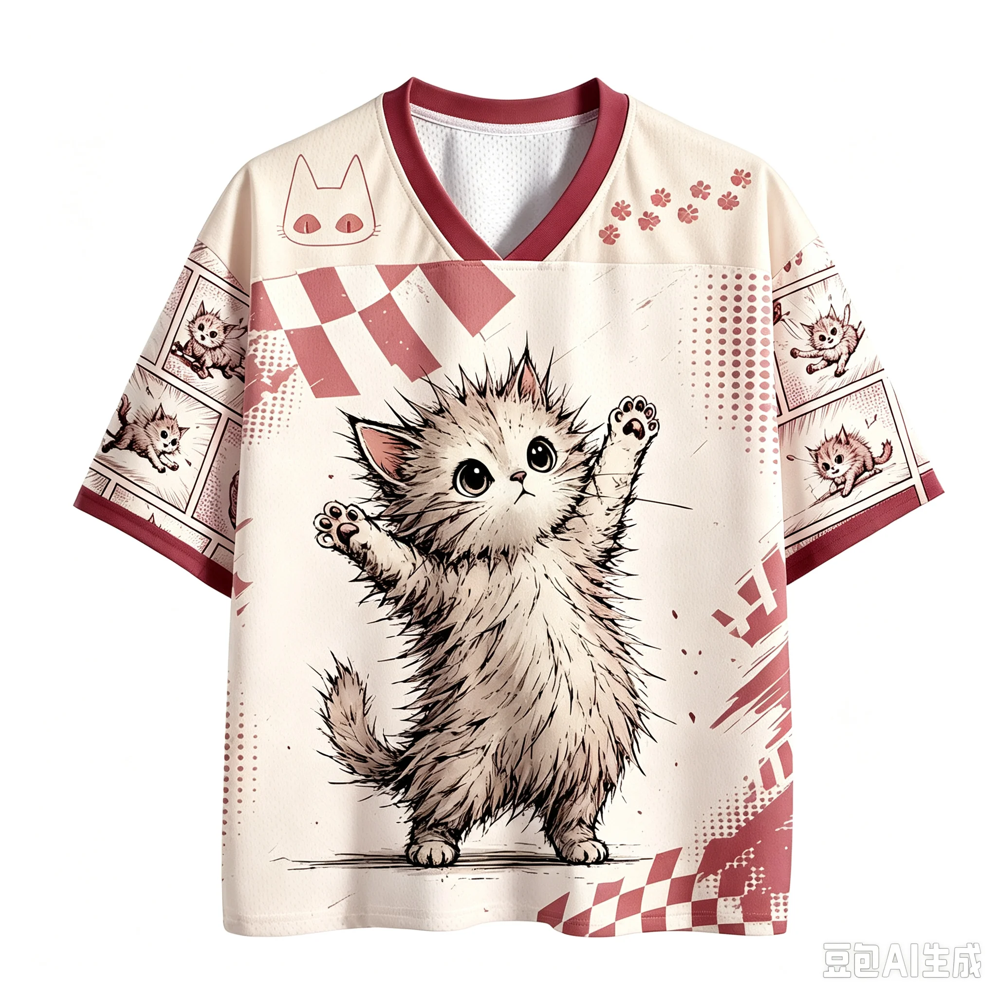 Harajuku Kirschblüten-Katzenpfoten 3D-Druck Sport Schnelltrocknend Atmungsaktiv Herren V-Ausschnitt T-Shirt Outdoor Street Casual Eltern-Kind-Kleidung – Detail 9