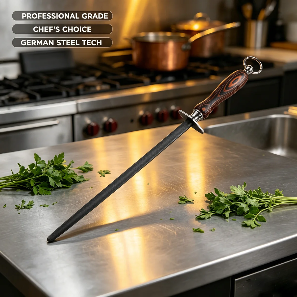 Professional Diamond Knife Sharpening Rod Honing Steel - Chef Sharpener Stick for Kitchen Blade, Stainless Steel Sharpening Tool
