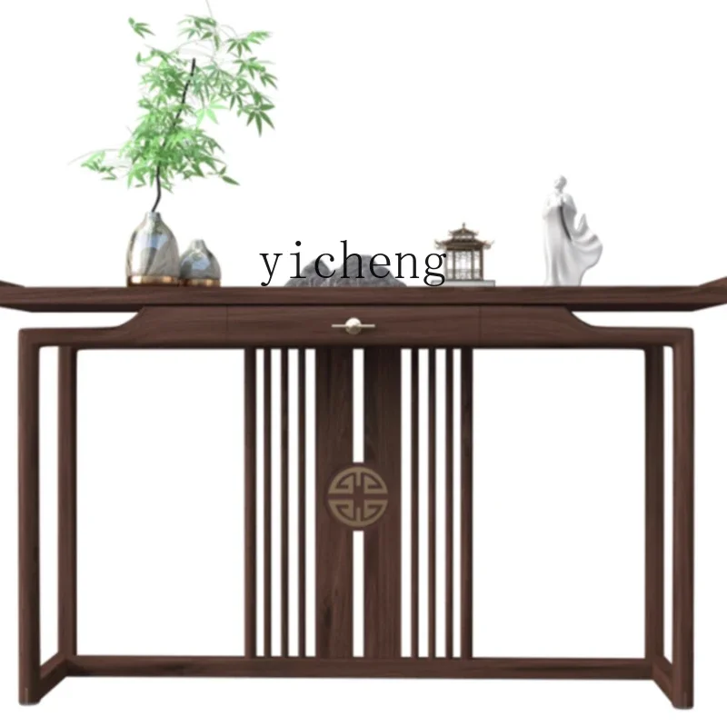 LYY Console Tables Ugyen Wood Side View a Long Narrow Table Zen Living Room and Hotel Lobby Entrance Wall Altar