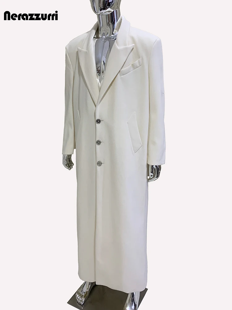 

Nearzzurri осень-зима оверсайз удлиненное теплое мягкое шерстяное пальто мужское однобортное шерстяное пальто с разрезом сзади 2025